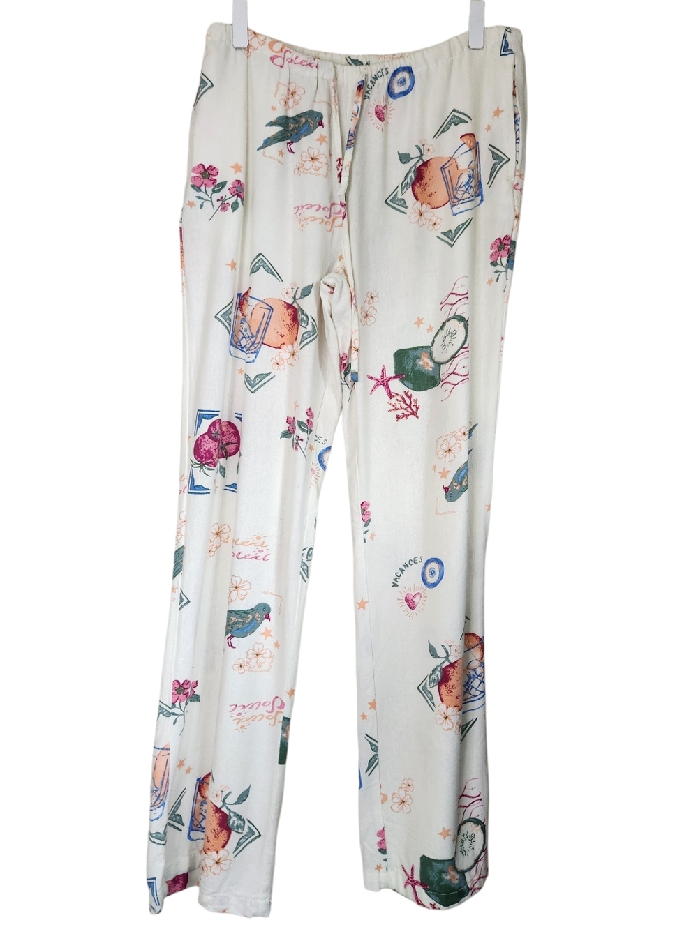 Women's Cream Printed Wide-Leg Lounge Pants - Picture 2 of 14